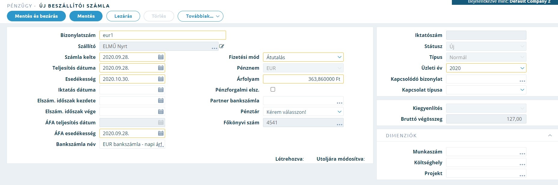 Smartfront ÁFD 5.19 > Beszállítói számla rögzítés: deviza > Devizás szállítói számla fejadat.jpg