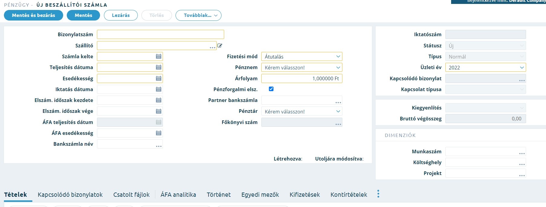Smartfront ÁFD 5.19 > Beszállítói számla rögzítés: pénzforgalmi elszámolás > Pénzforgalmi elszámolású szállítói számla.jpg