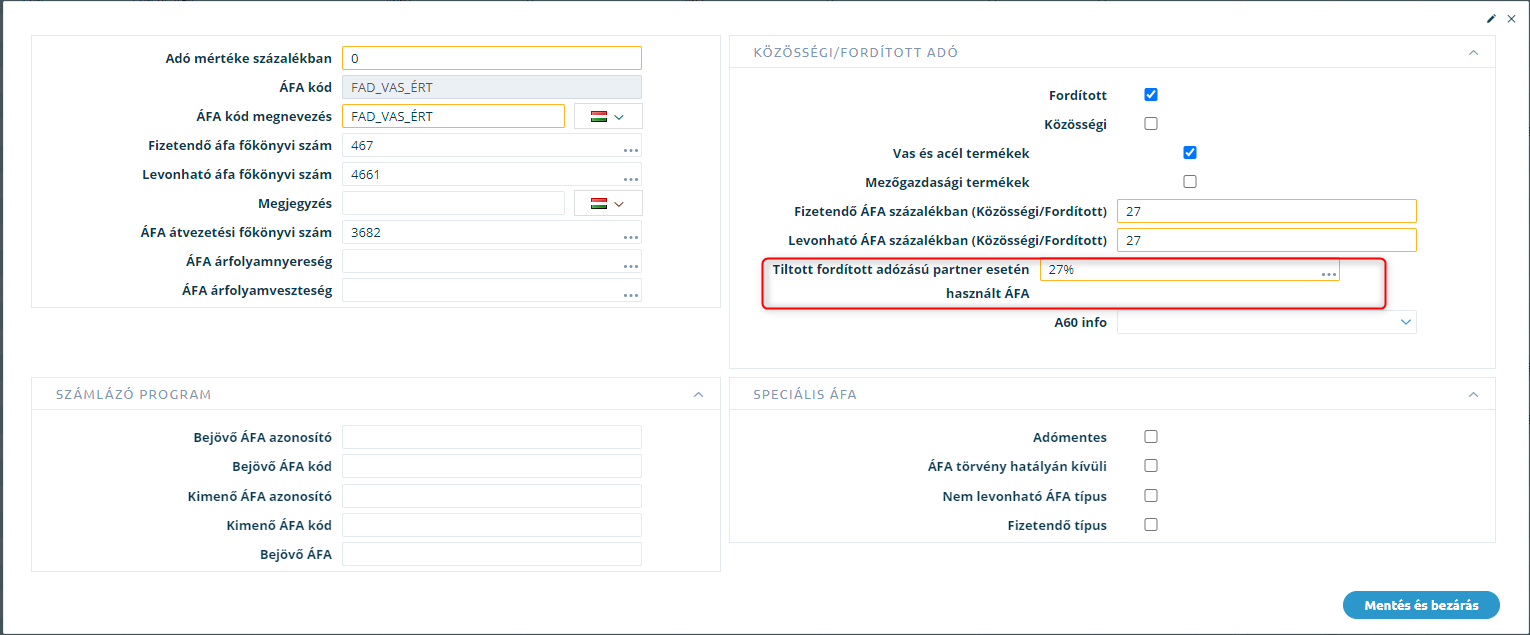 Smartfront ÁFD 5.19 > ÁFA paraméterezés > áfa kód fordított adózás.png